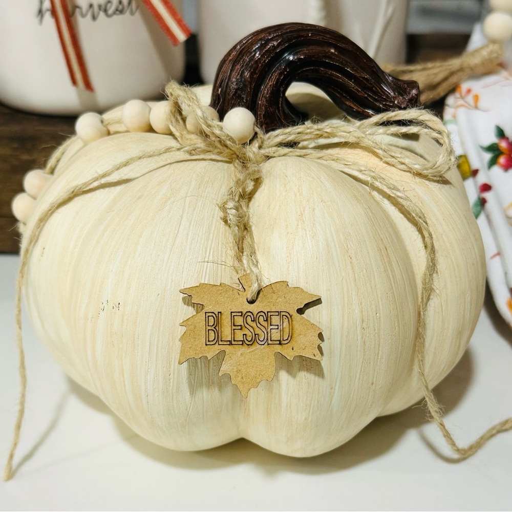 Rae Dunn Cream Pumpkin with Brown Stem